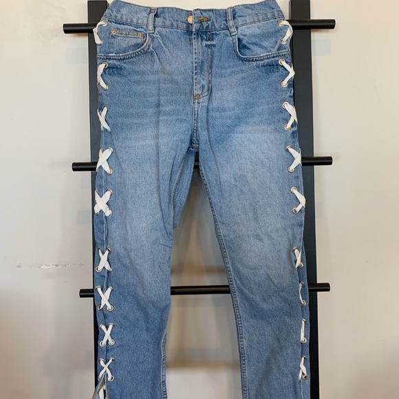 Zara Lace Up Side Straight Leg Jean - Picture 2 of 5